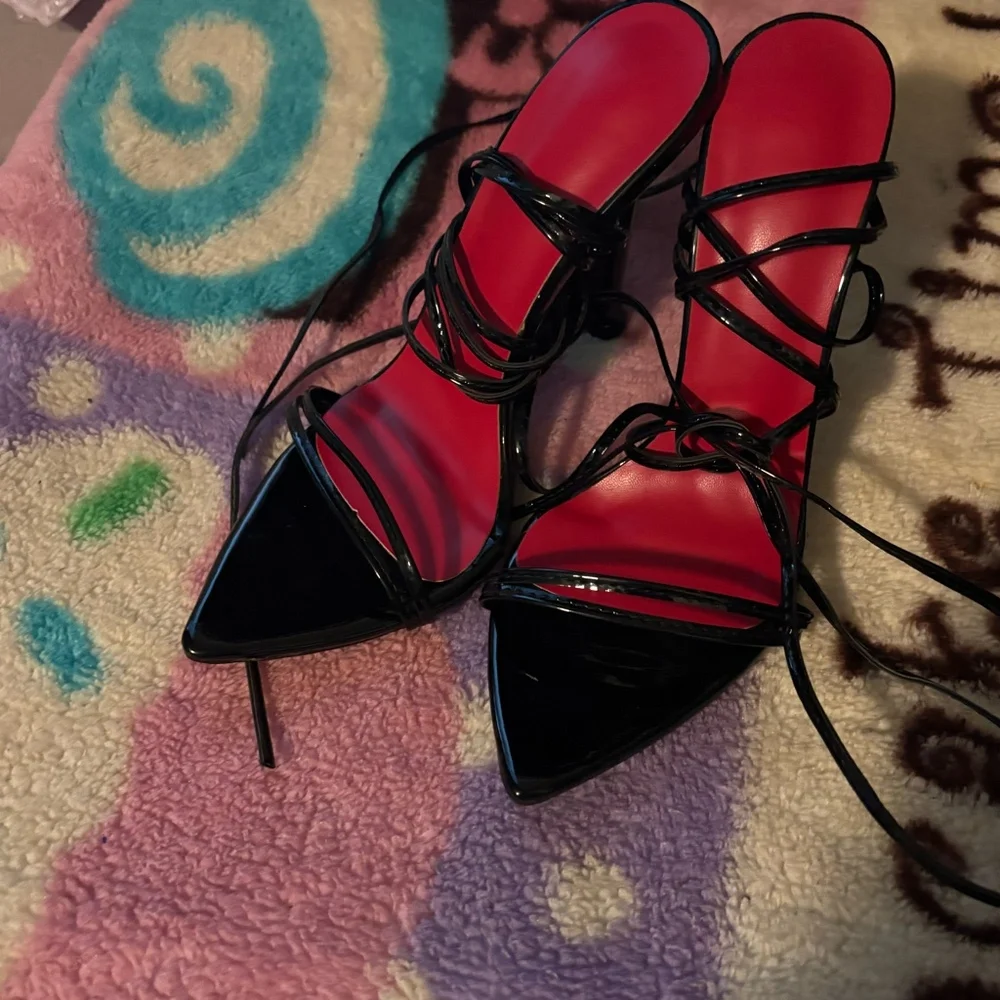 Black Lace-Up Stiletto Heels – Size 7.5 | Sexy Statement Shoes
